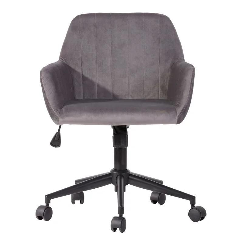 Shell Design Velvet Home Office Chair, Adjustable Swivel Rolling Vanity Chair with Wheels for Bedroom Study Room