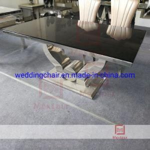 2019 Furniture Stainless Steel Dining Table with Black Tempered Glass