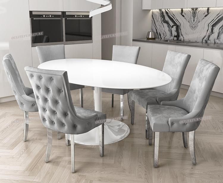 Luxury Button Back Grey Velvet Dining Chair for Home Furniture