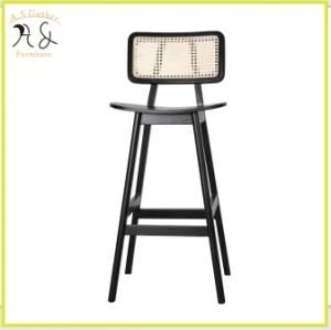 Nordic Modern Solid Wood Natural Rattan Wicker Restaurant High Bar Stool