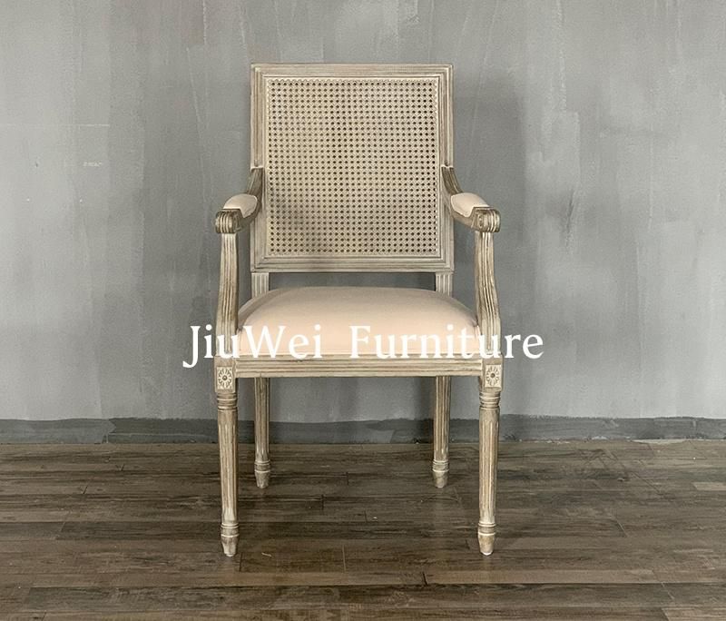 Hot Sale French Style Provincial Dining Room Furniture Ratten Stackable Wooden Chairs