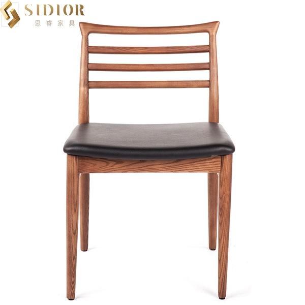 Height Nordic Solid Wood Low Back Leather Chair for Restaurant