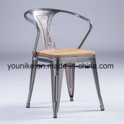 Industrial Armchair with Wood Tolix Metal Dining Chair Outdoor Furniture