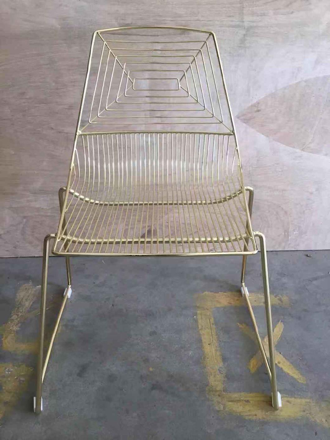 Wholesale Event Outdoor Furniture Stainless Steel Gold Wire Metal Dining Chair Stacking