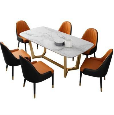 Simple Modern Style Dining Table and Chair Set Golden Corner Leg Multi Person Dining Table