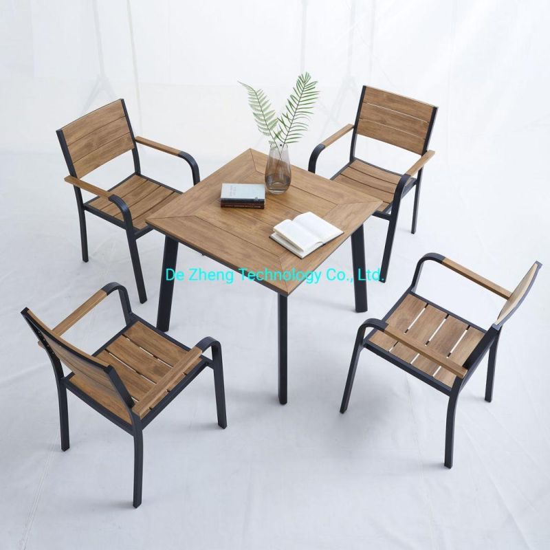 Factory Direct Luxury Outdoor Restaurant Plastic Wood Dining Bar Table with Teak Color