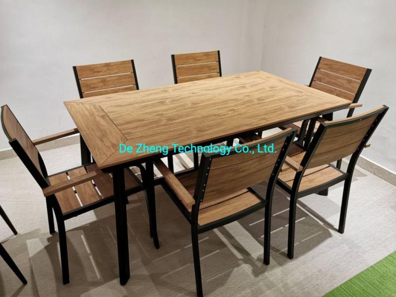 High Quality Aluminium Hotel Restaurant Outdoor Polywood Table Chairs Set with 6 Person