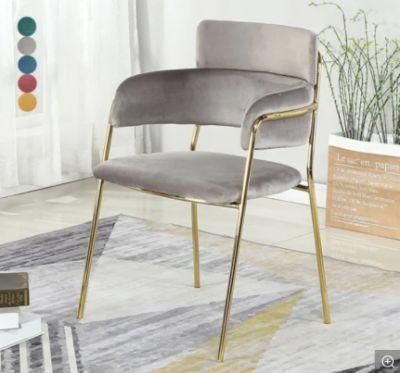 Hotest Selling High Back Flannel Linen Fabric Dining Chair with Stainless Steel Metal Frame