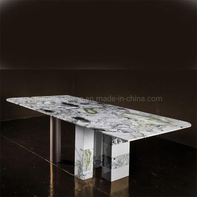 Natural Marble 6 Seater Dining Table Modern Rectangular Dining Table Set