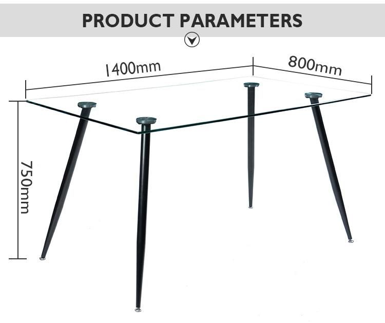 Luxury Modern Glass Top Rectangel Nordic Furniture Dining Table