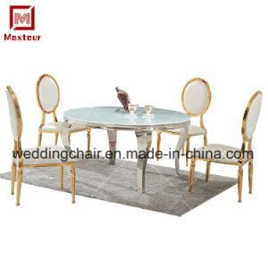 Hot Sale Silver Color Round Dining Table with Tempered Glass