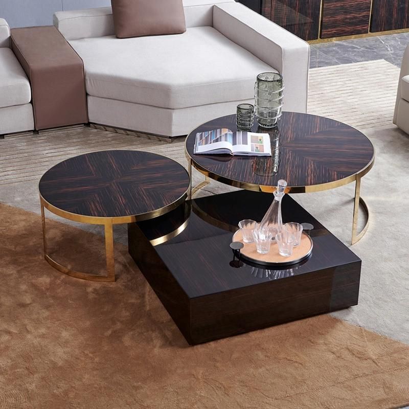 High Quality Luxury Tempered Glass Top Gold Wire Ebony Piano Lacquer Stainless Steel Base Villa Restaurant Living Home Coffee Table Lt02