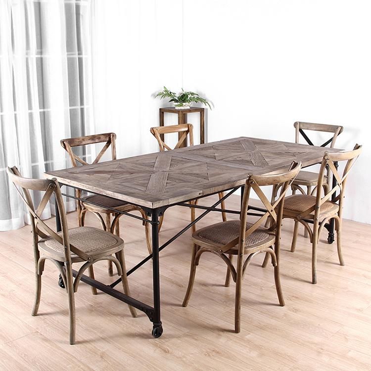 Kvj-7224 Movable Steel Base Industrial Reclaimed Wood Dining Table