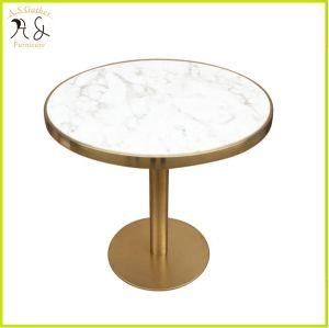 Coffee Shop Ins Stylish Golden Metal Table Base Small Marble Round Table