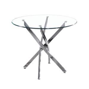 Round Clear Tempered Glass Stainless Steel Legs Designer Dining Table