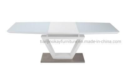 Extendable Dining Table White High Glossy Top Square Dining Room Table