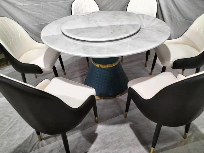 Modern Furniture Luxury White Marble Top Round Marble Dining Table 8 Seater