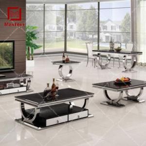 Dinner Table Set Dining Room Furniture Stainless Steel Dining Table Set of Marble Top