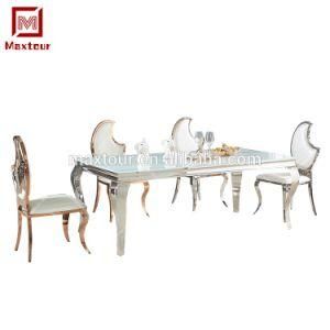 Rectangle Silver Colour Frame White Glass Top Dining Table