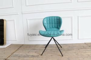 Powder Coating Black Color Iron Base Light Blue PU Covering Dining Chair