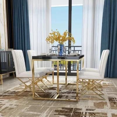 Wholesale Modern Luxury Design Glass Top Dining Room Table Stainless Steel Dining Table Set